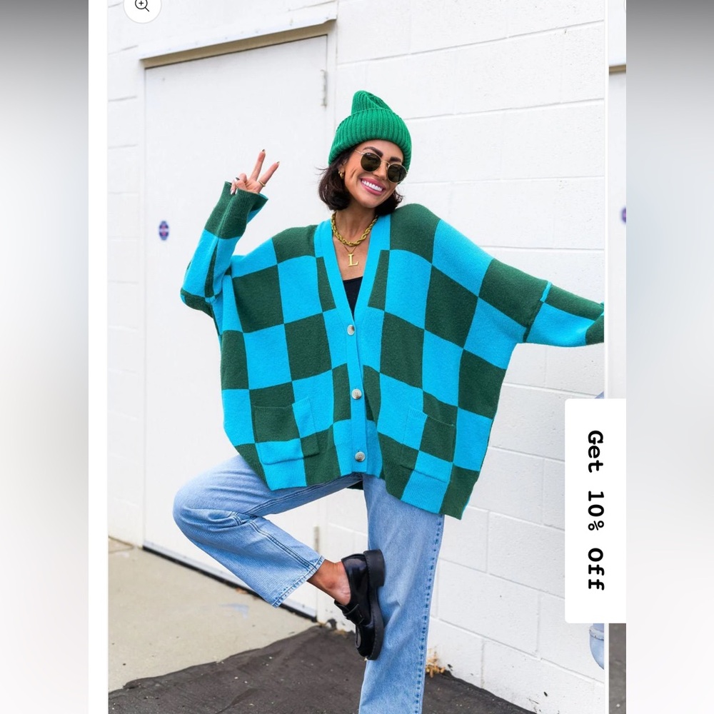 Dressed in lala Green and Blue Checkered oversized cardigan large/xlarge